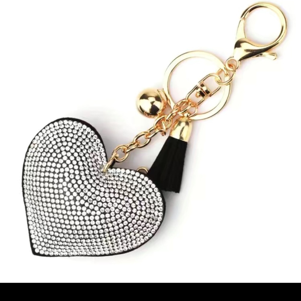 Artificial diamond & leather heart key chain.